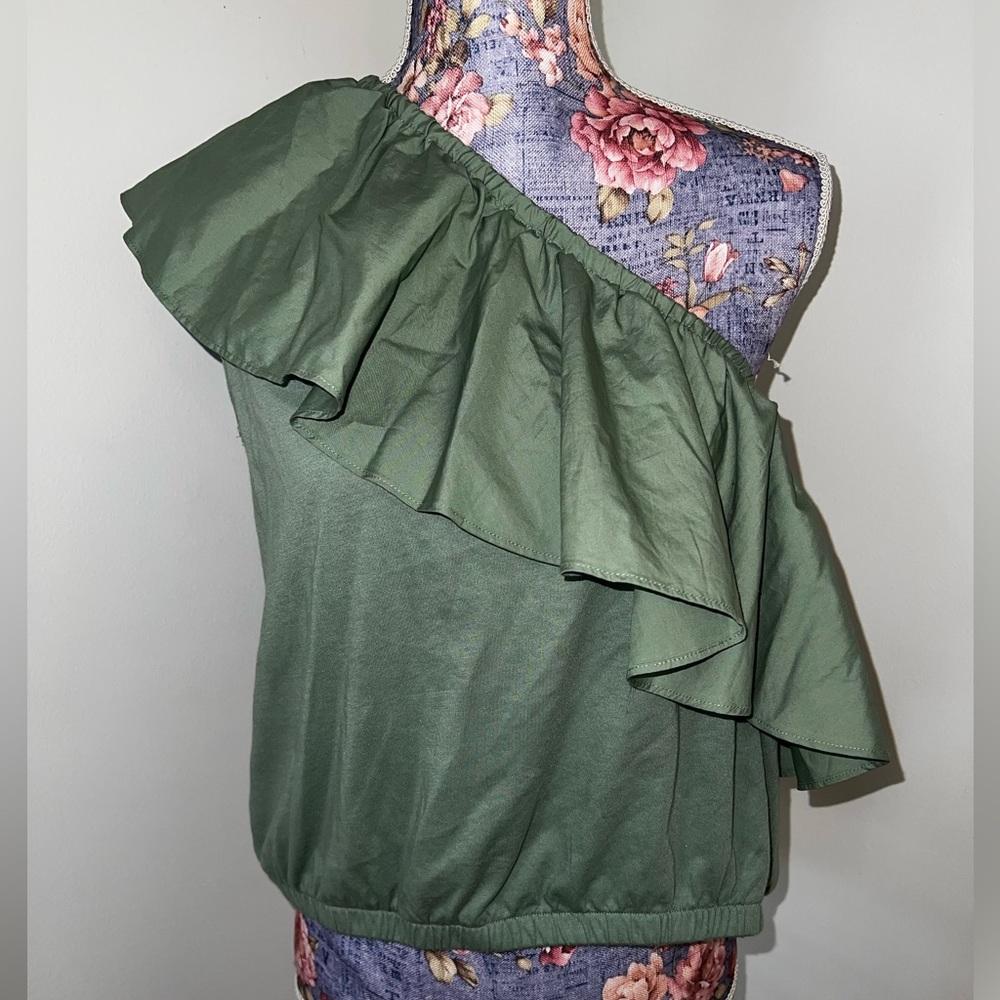 Olive Green Off Shoulder Ruffle Top